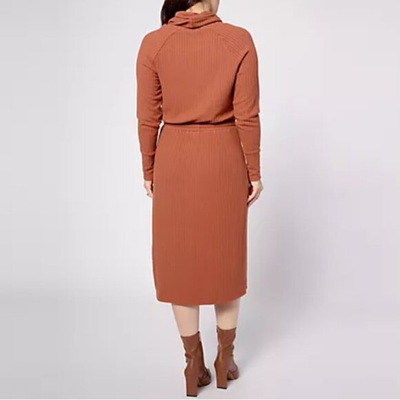 AnyBody Regular Rib Knit Cowl-Neck Dress Maple SmallA623540 - Picture 2 of 3